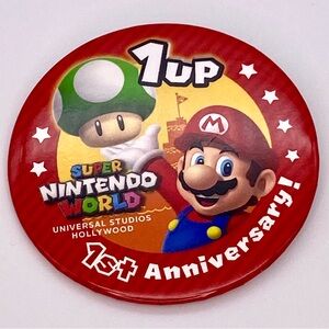 Universal Studios Hollywood Super Nintendo World 1st Anniversary Red Button Pin